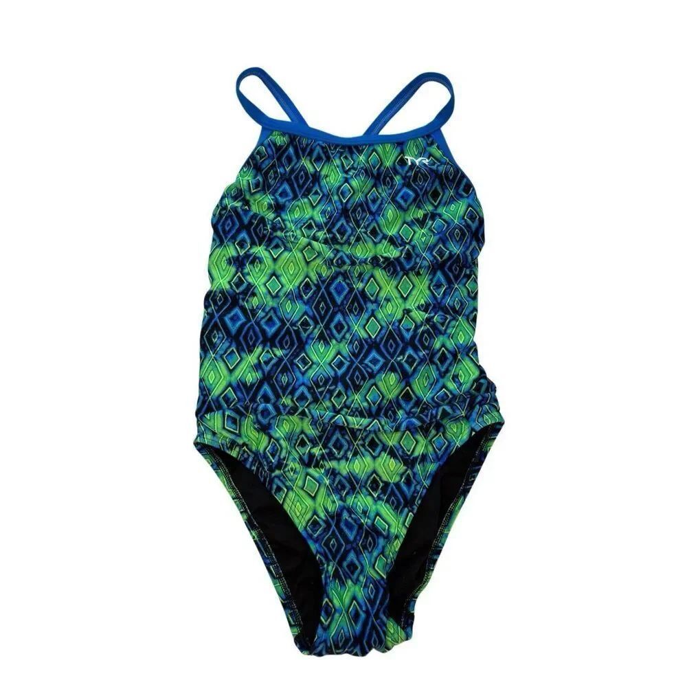 TYR Glacial DiamondFit swimsuit in blue and green - 30 (S)